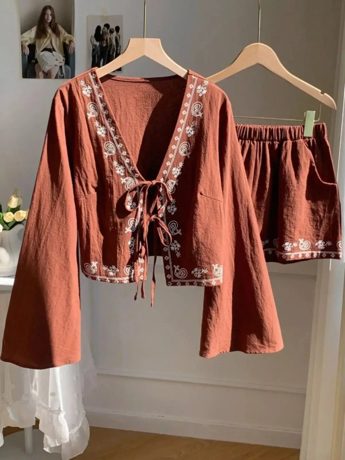 Pocketed Cotton Top and Shorts Matching Set