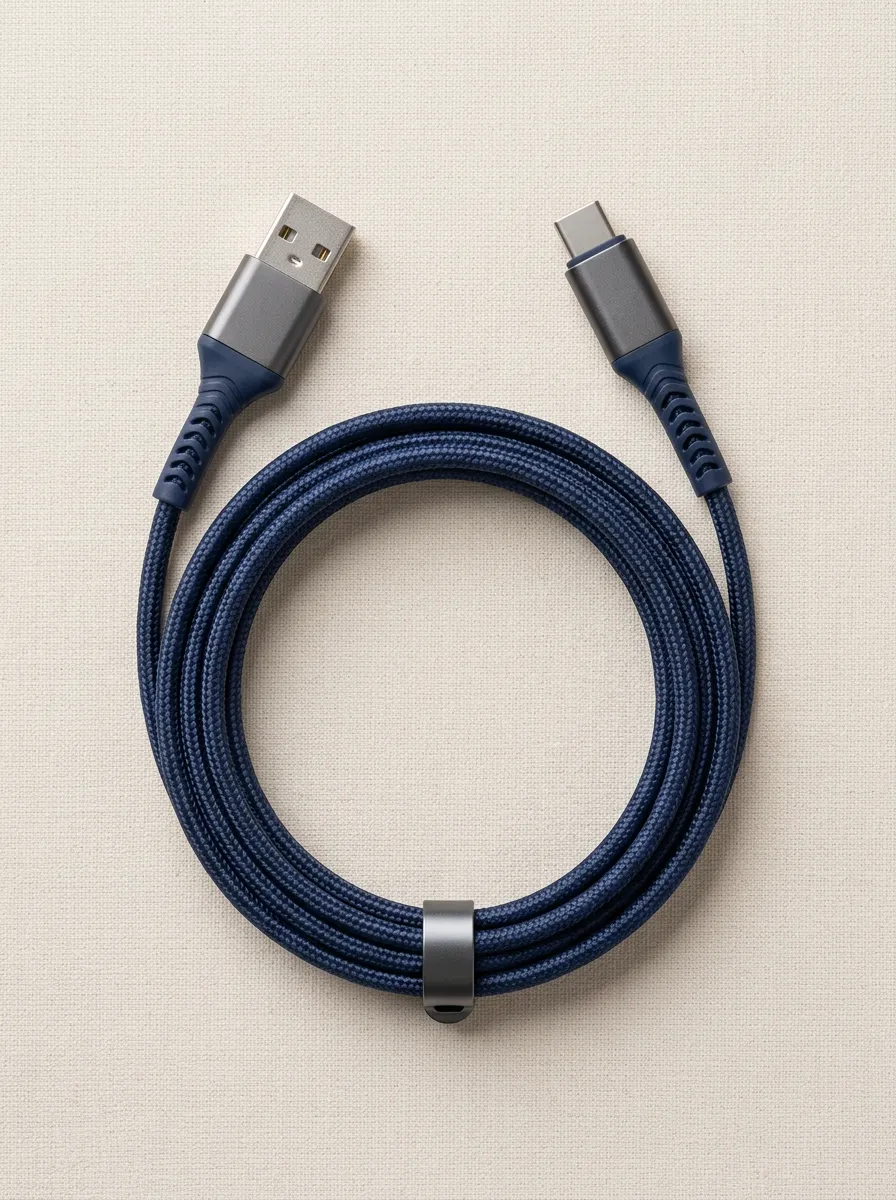Navy Braided USB-C to USB-A Woven Charging Cable
