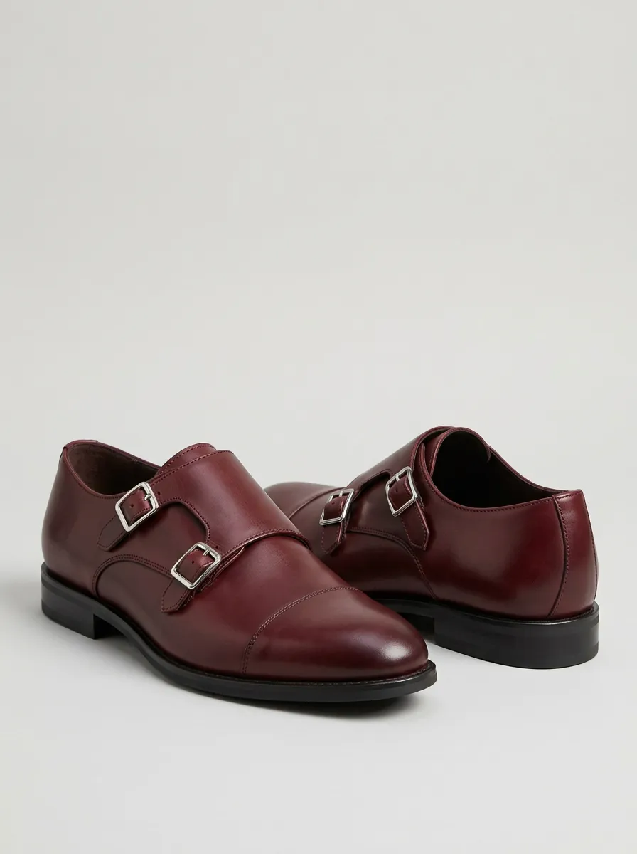 Men's Formal Business Double Monk Strap Leather Shoes