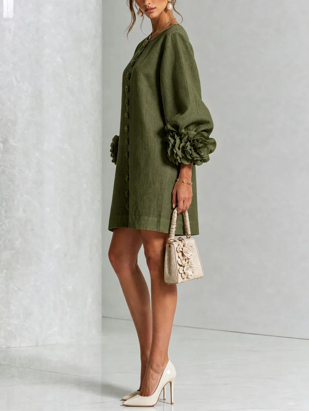 ✨New Arrivals & Special Offers-Floral Button-down Mini Dress With Striking Floral Cuffs
