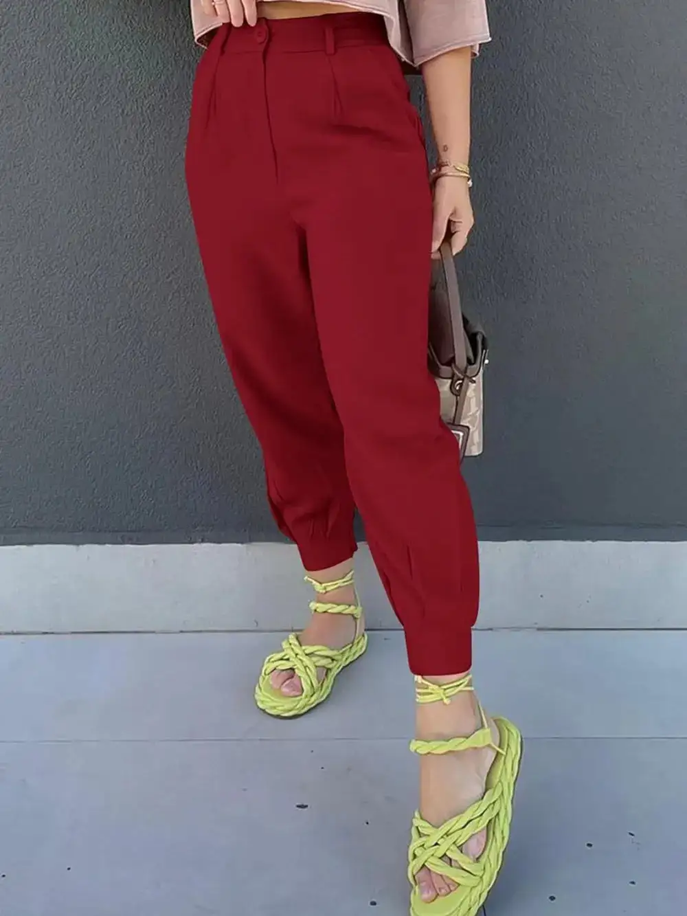 Textured High Waist Pocket Detail Pants