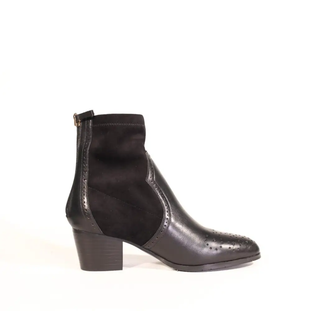 Leather Suede Block Heel Western Ankle Boots