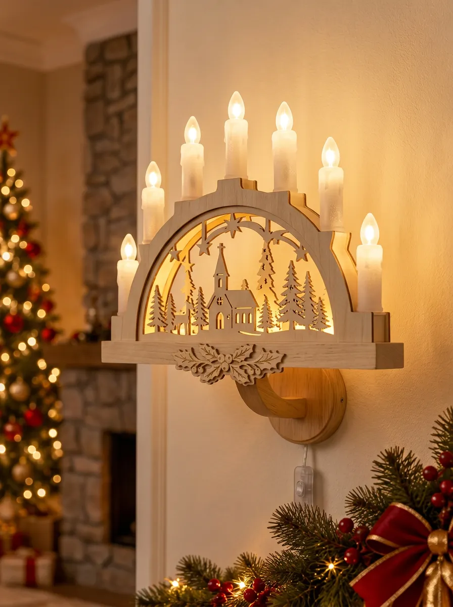 Wooden LED Church Forest Scene Christmas Wall Light