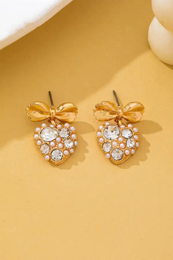 Romantic Crystal Pearl Bow Dangle