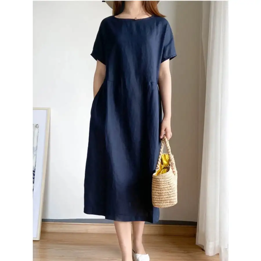 Full Size Casual Round Neck Midi Dress Plus Size