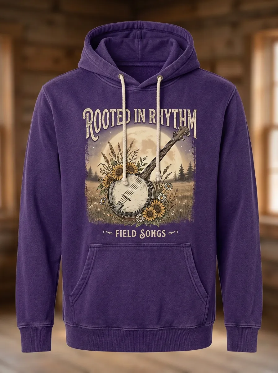 Banjo Sunflower Unisex Country Music Printed Hoodie