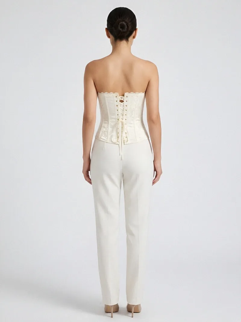 Floral Jacquard Lace-Up Vintage-Inspired Women's Corset Top