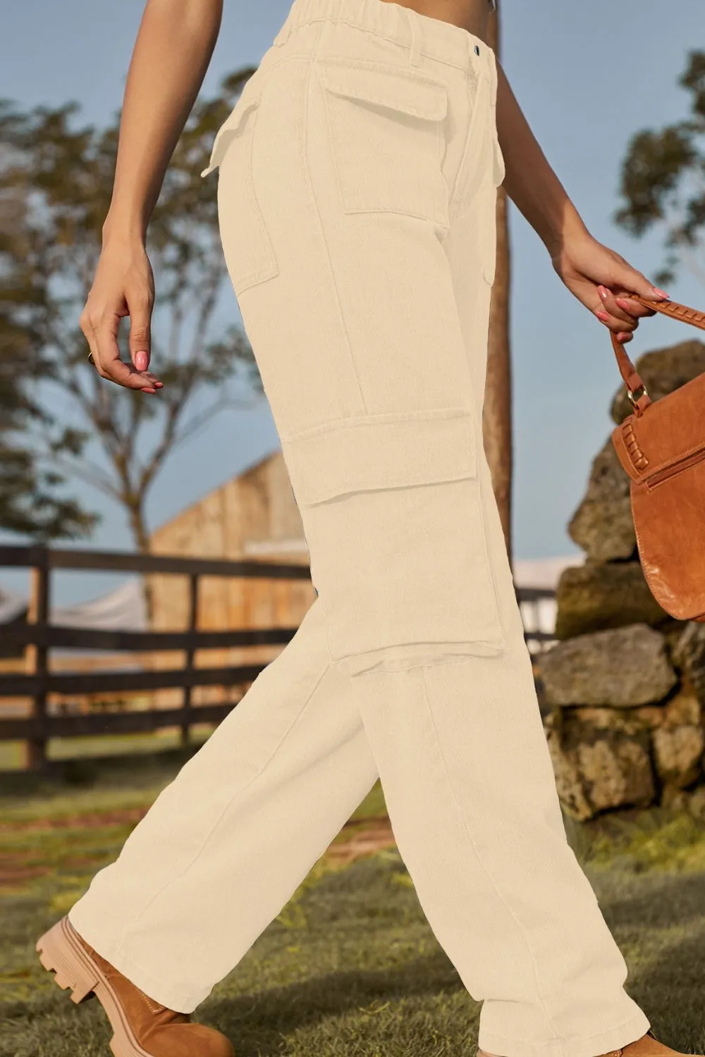Loose Fit Long Pocket Detail Denim Jeans