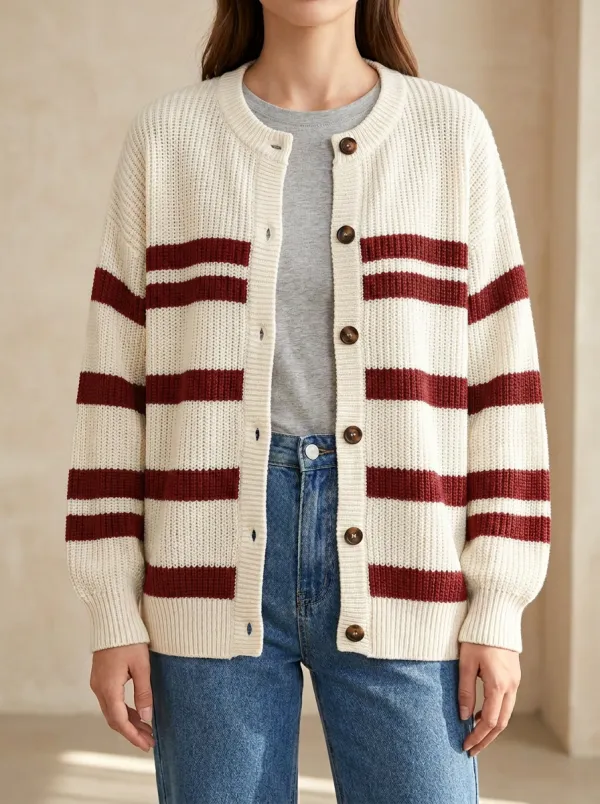 Heritage Style Rugby Striped Knit Cardigan