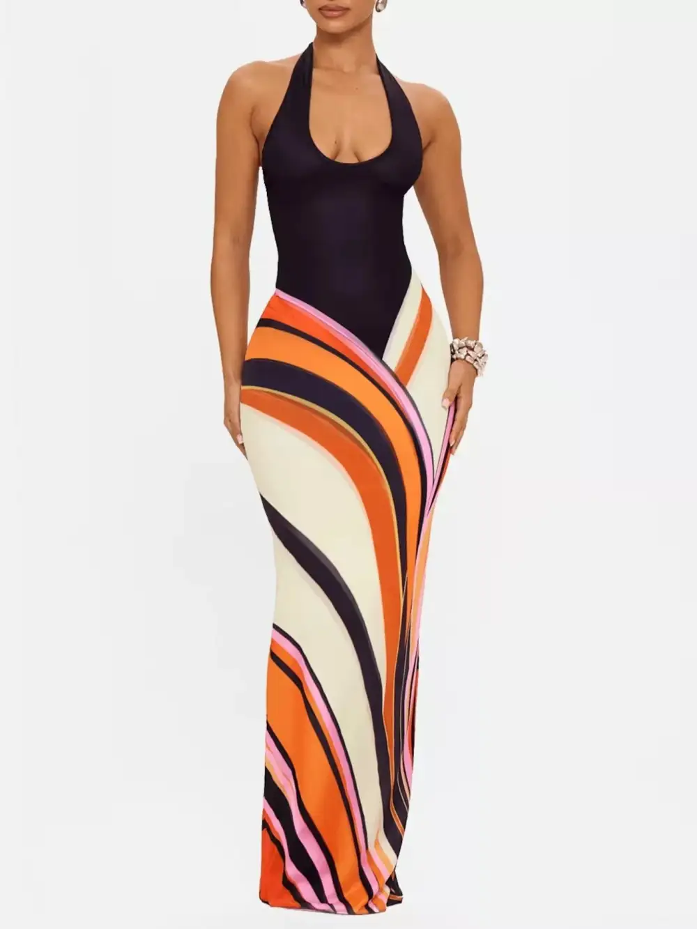 Halter Abstract-Print Maxi Dress