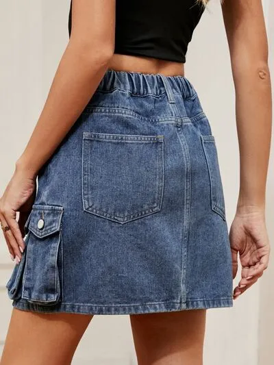 High Waist Denim Woven Skirt