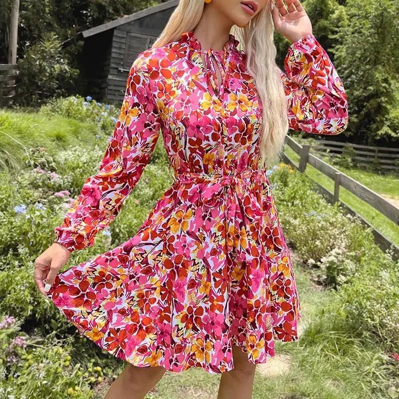 Women's Wrap Long-Sleeve Floral Slit Dress