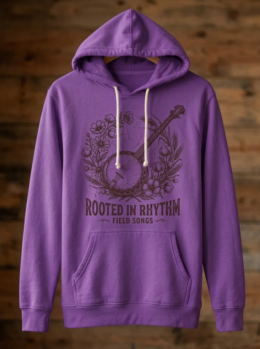 Rustic Banjo Unisex Country Music Printed Hoodie