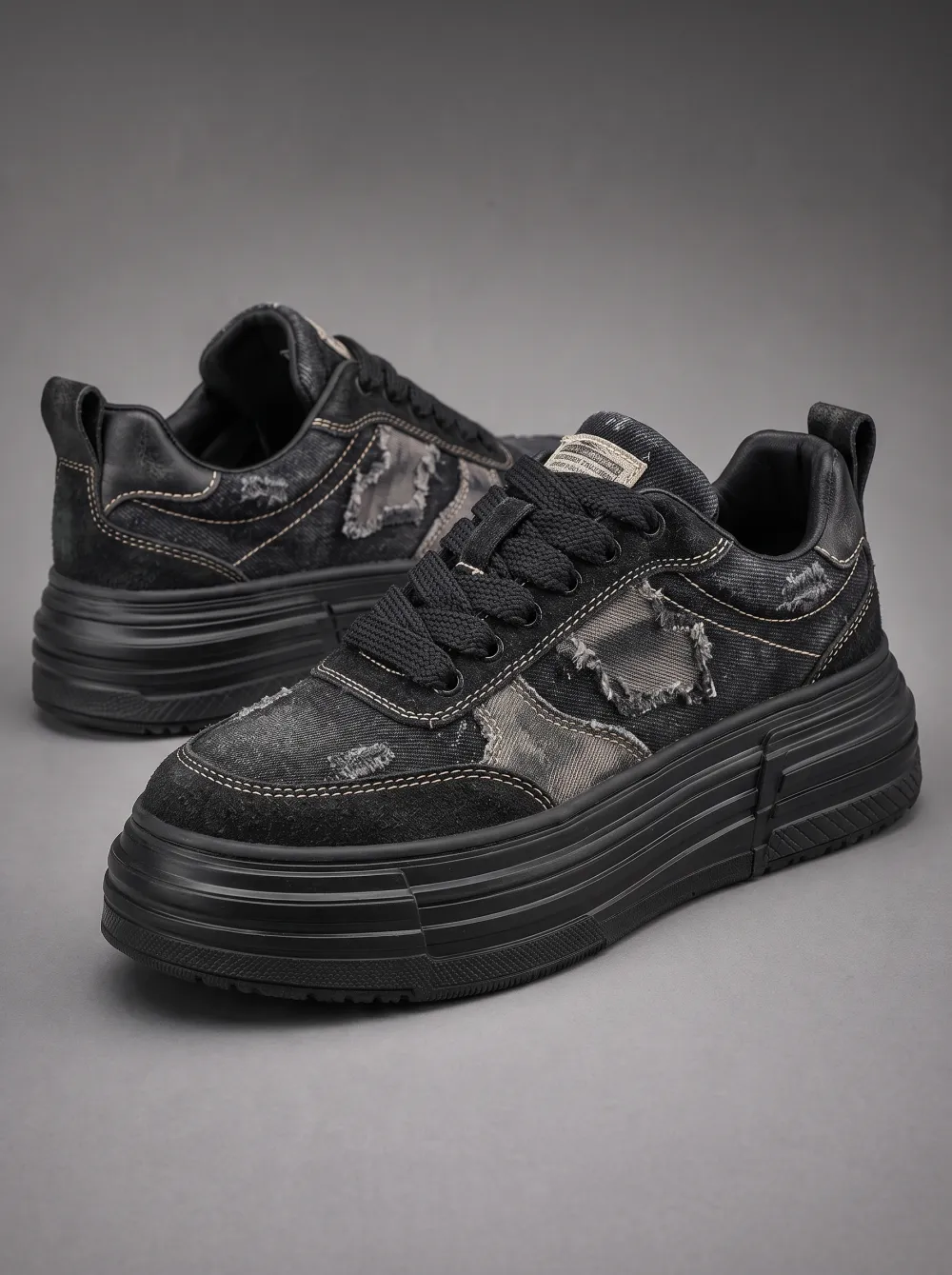 Distressed Denim Platform Skate Sneakers