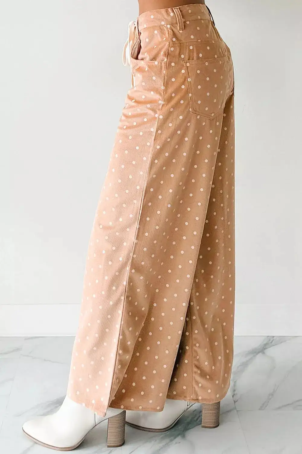 Polka Dot Print Drawstring Wide Leg Pants