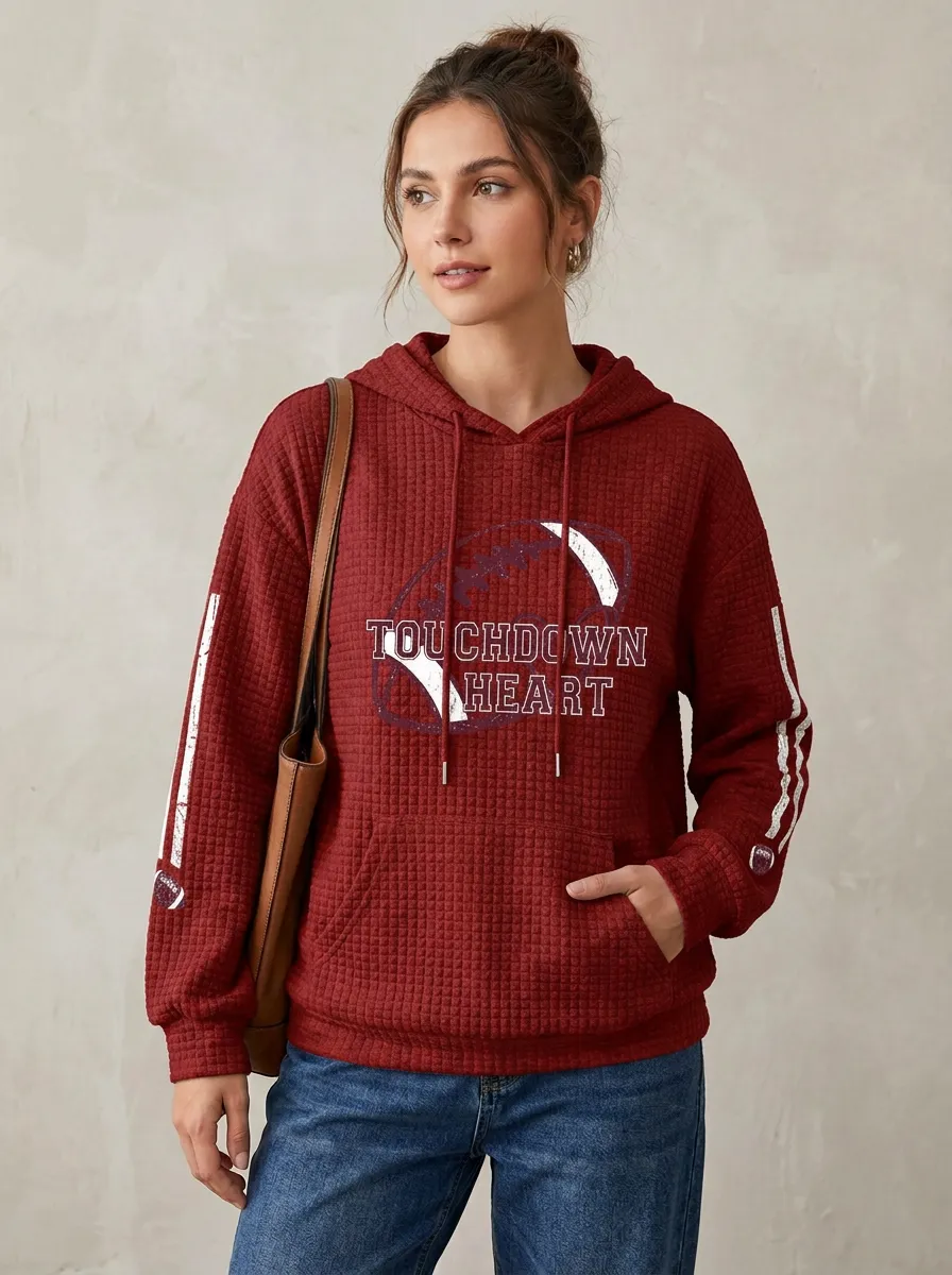 Women's Football Fan Touchdown Heart Graphic Printed Hoodie