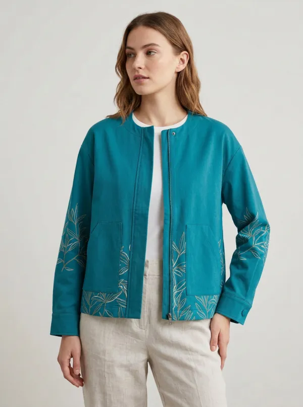 Women's Botanical Leaf Embroidered Jacket