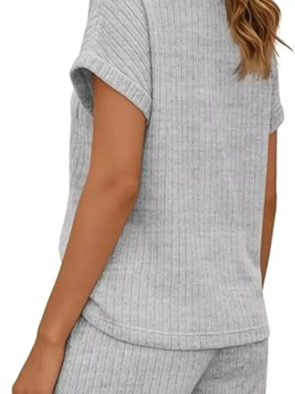 Casual Ribbed Knit Tee Shorts Set