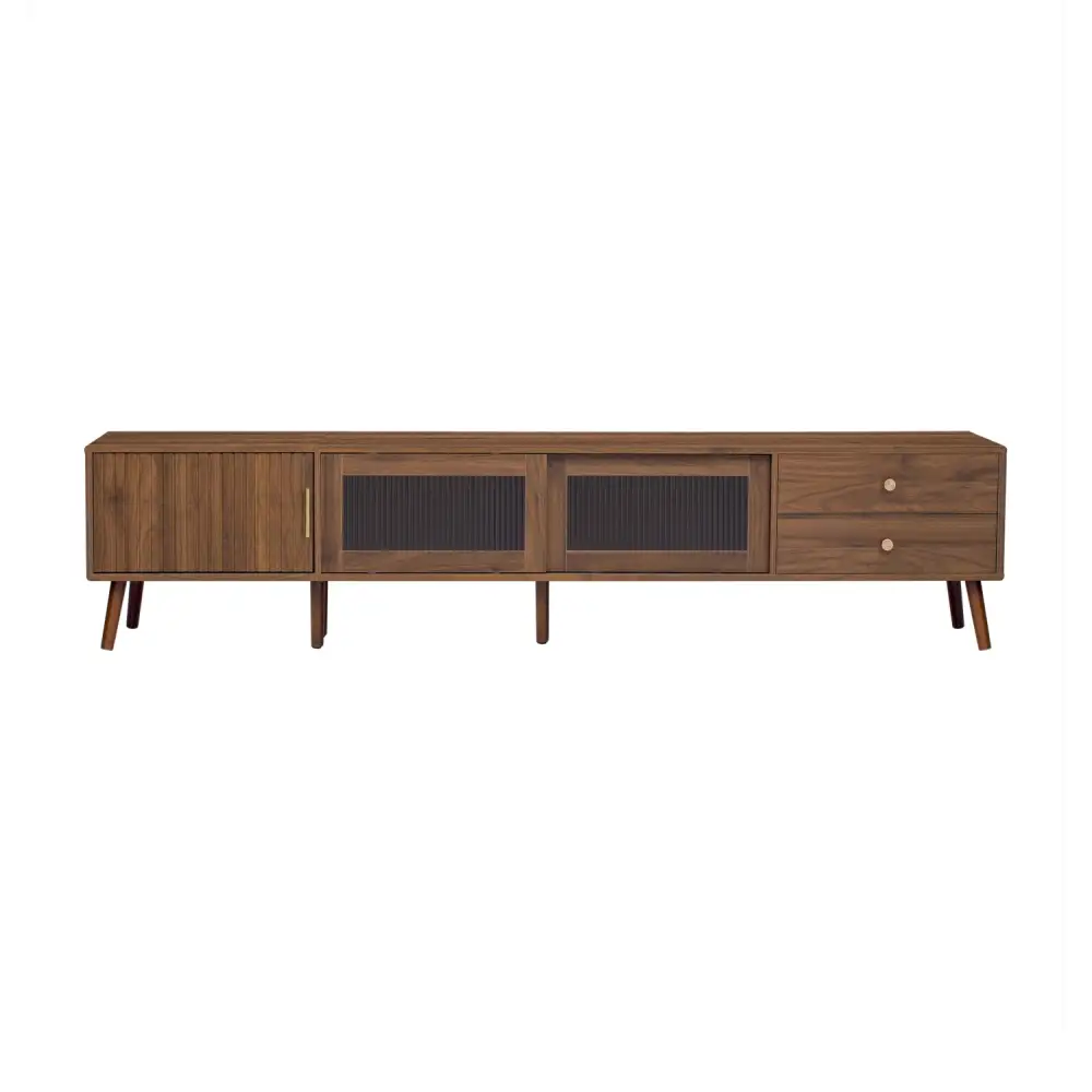 Fluted Glass-Doors Tv Stand