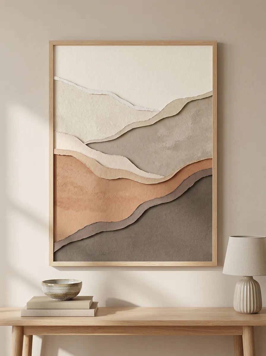 Minimalist Neutral Abstract Landscape Torn Paper Printed Wall Art
