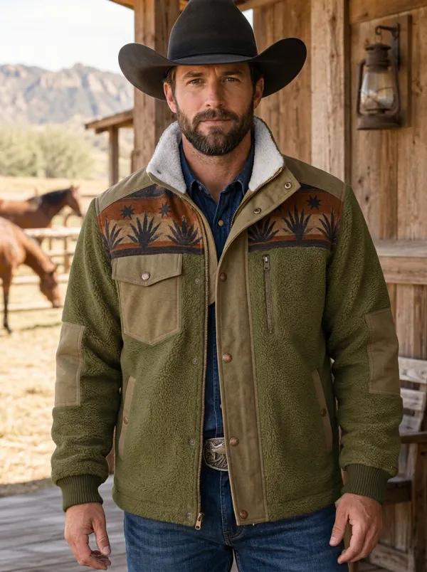Ranch House Cactus Desert Range Look Men's Western Fleece Jacket