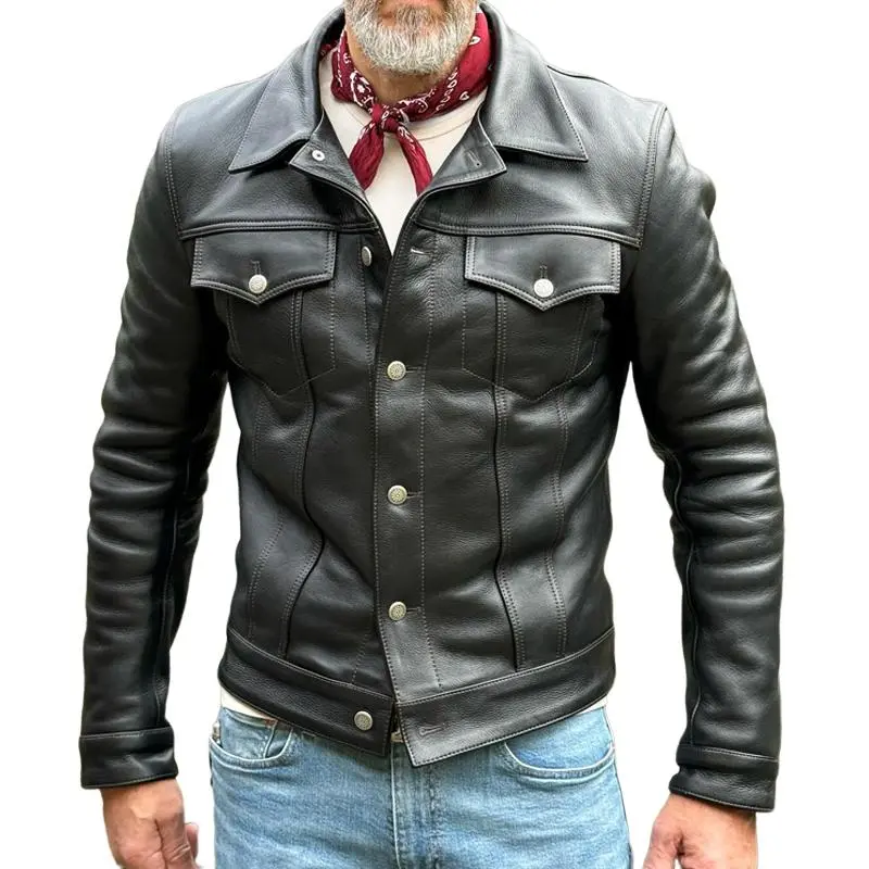 Leather Work Buttoned Jacket