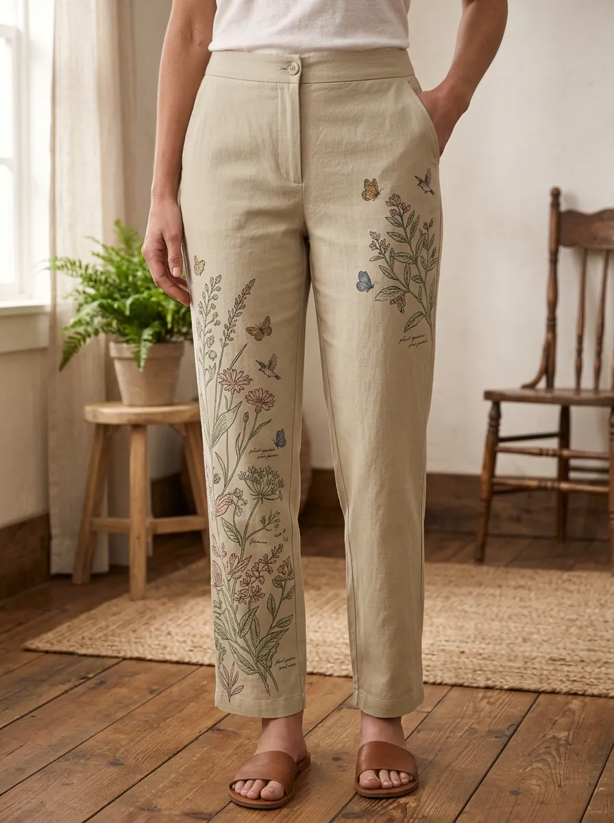 Women's Botanical Nature Lover Butterfly Floral Printed Pants