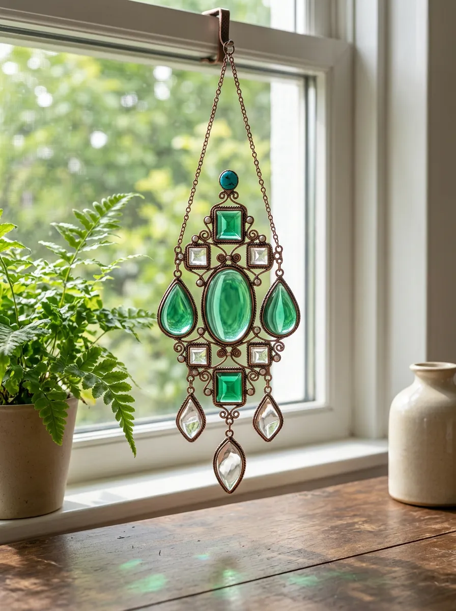 Boho Green Crystal Gemstone Suncatcher Pendant