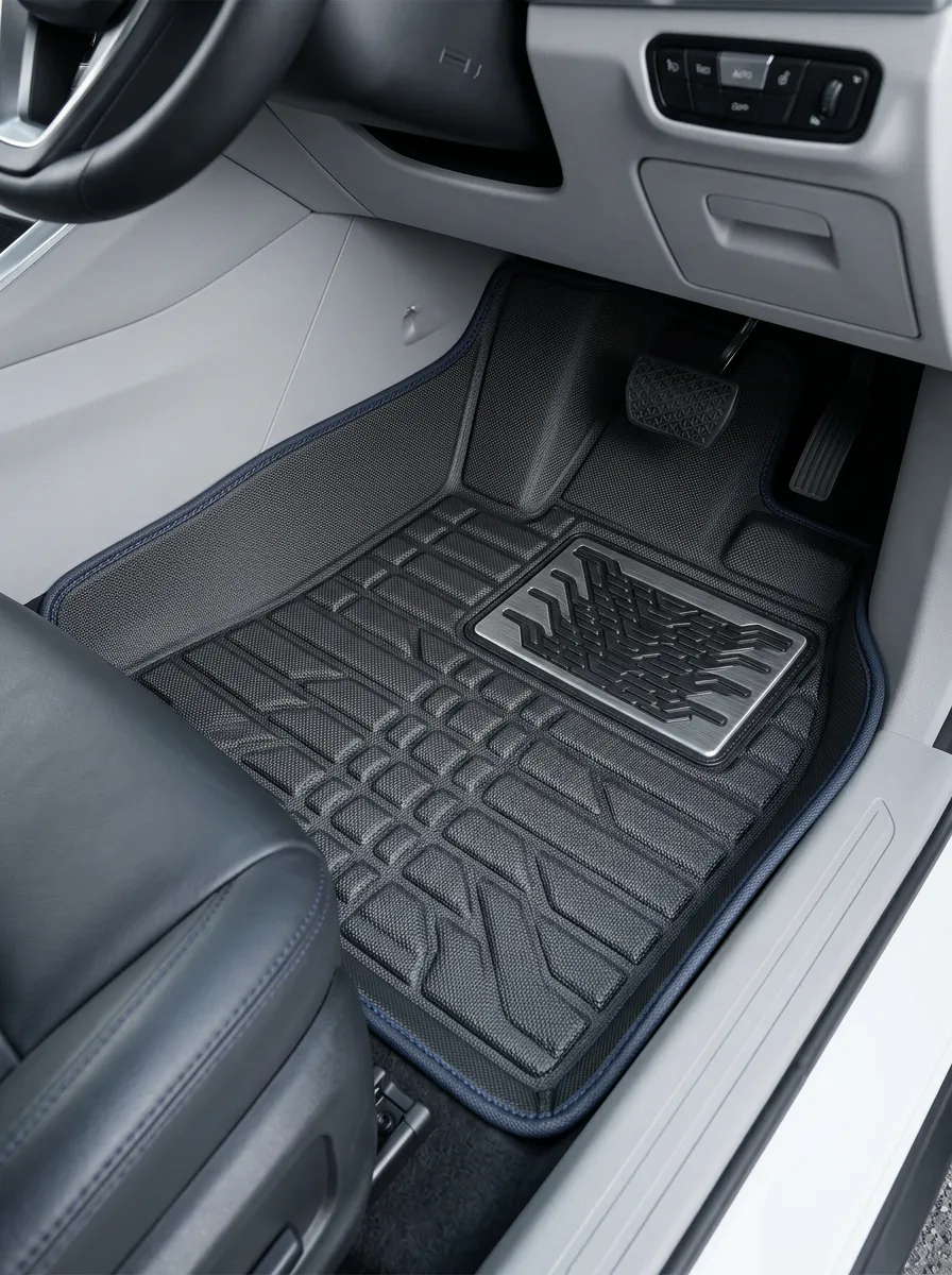 All-Weather Metal-Plate Detail Textured Surface Car Floor Mat