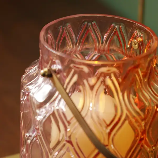 Orange Pink Ombre Textured Glass Lantern