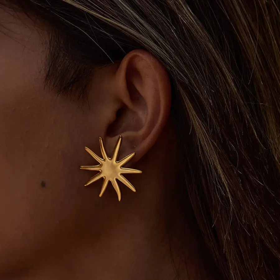 K Gold Plated Starburst Stud Earrings