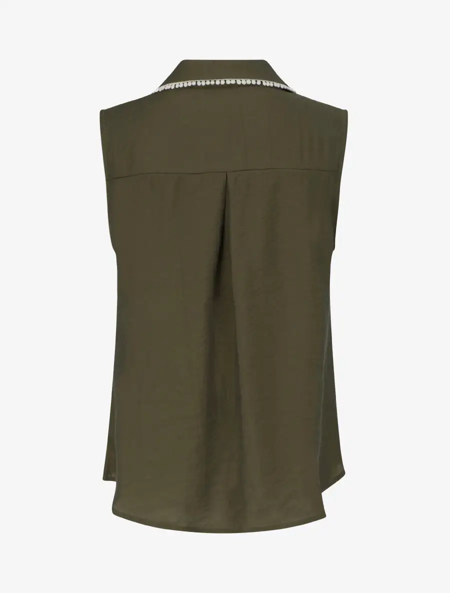 Everyday Sleeveless Straight Fit Stand Collar Button Shirt
