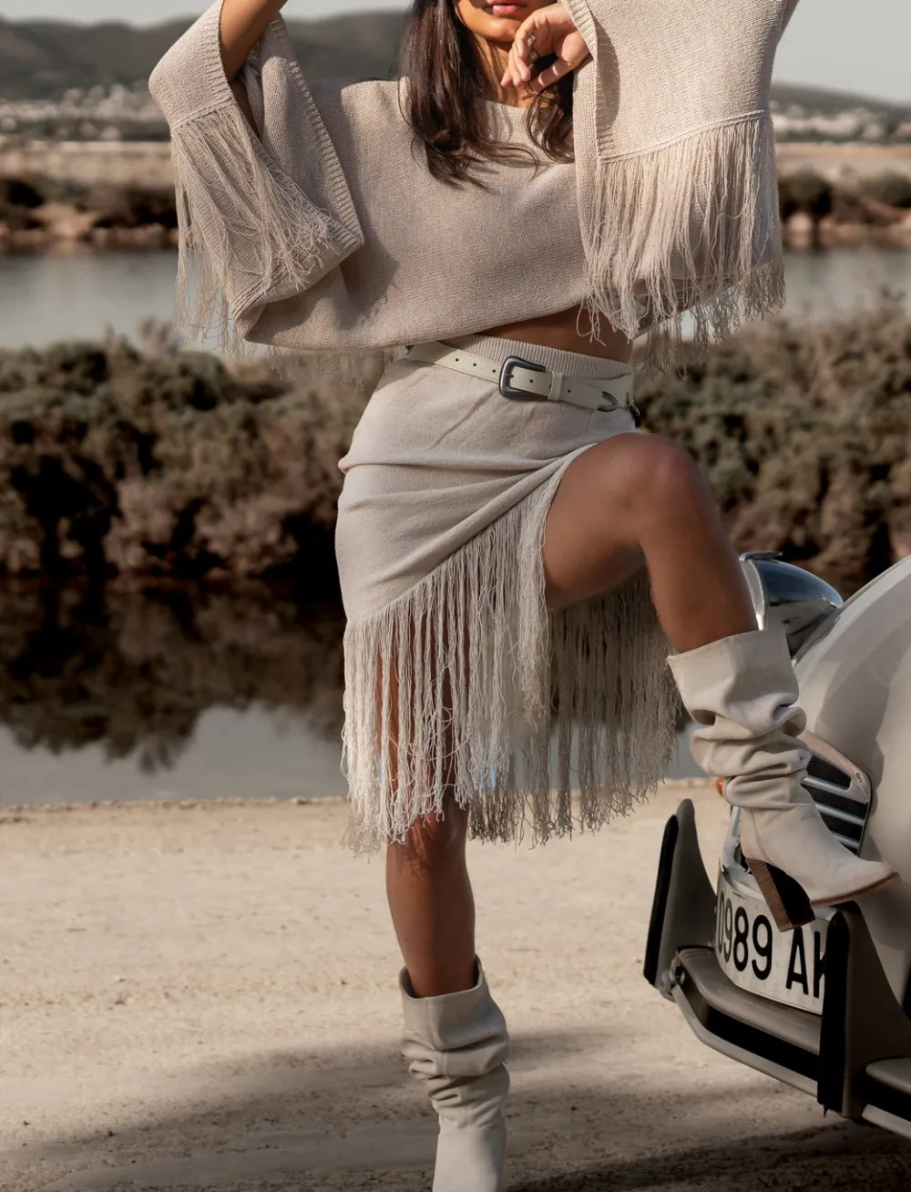 Chic Layering Fringe Knit Skirt