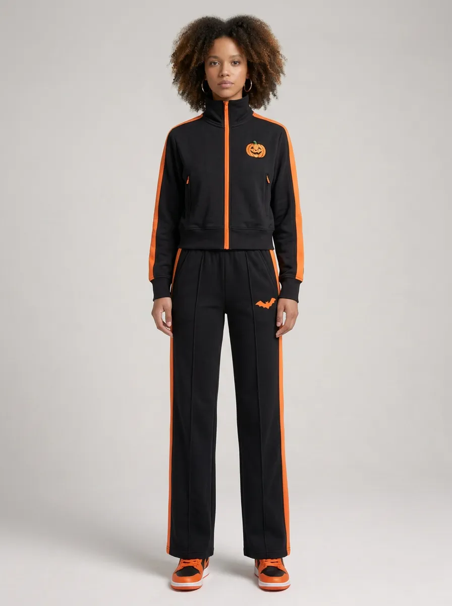 Women's Halloween Pumpkin Bat Printed Tracksuit
