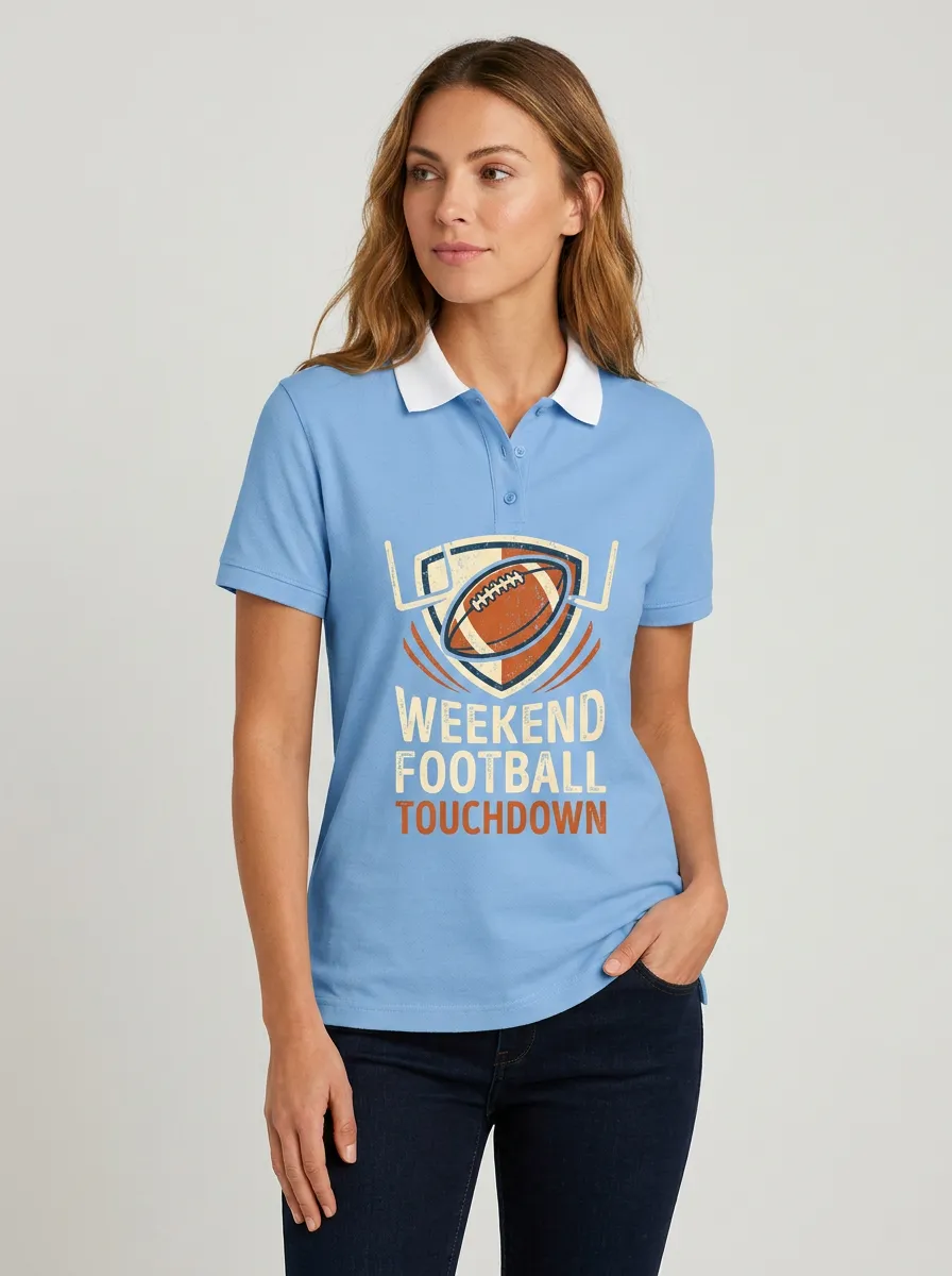 Women's Weekend Football Touchdown Shield Printed Polo Shirt