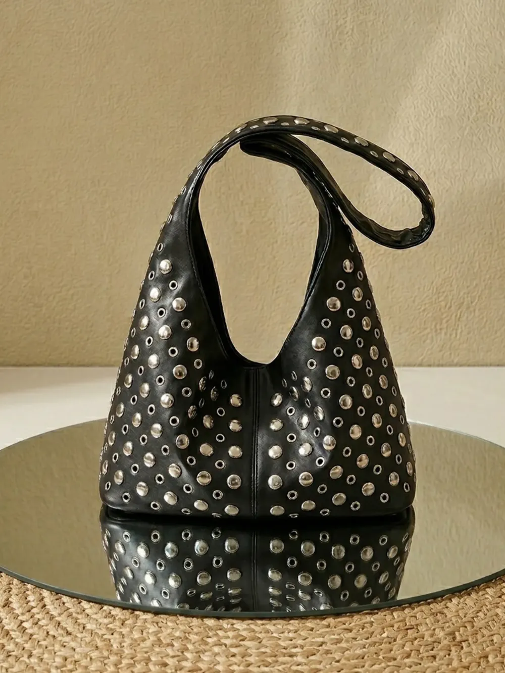 Vivian Round Studded Underarm Bucket Bag