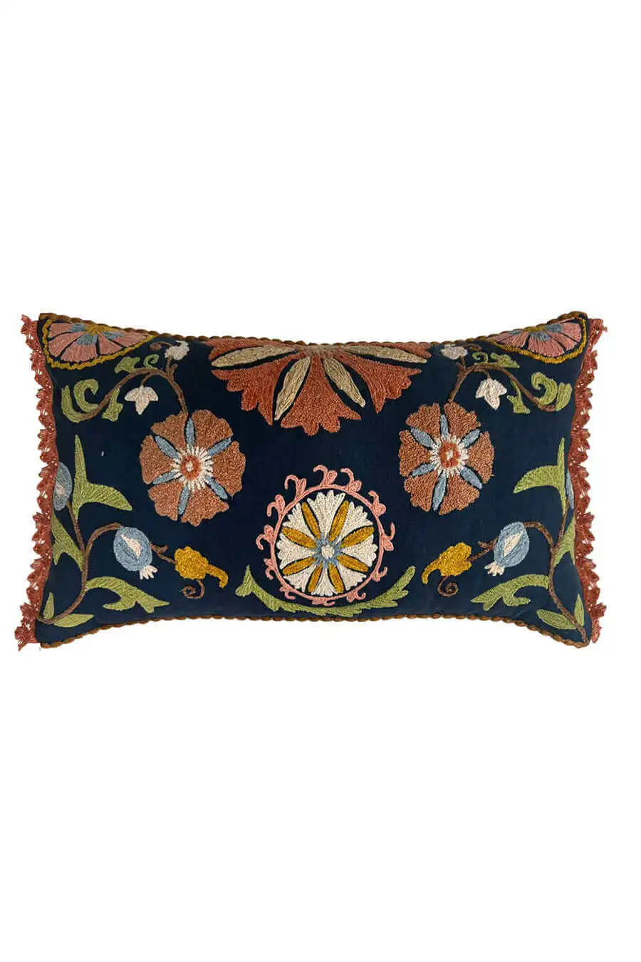 Hand Embroidered Textured Cotton Lumbar Decorative Cushion Cover