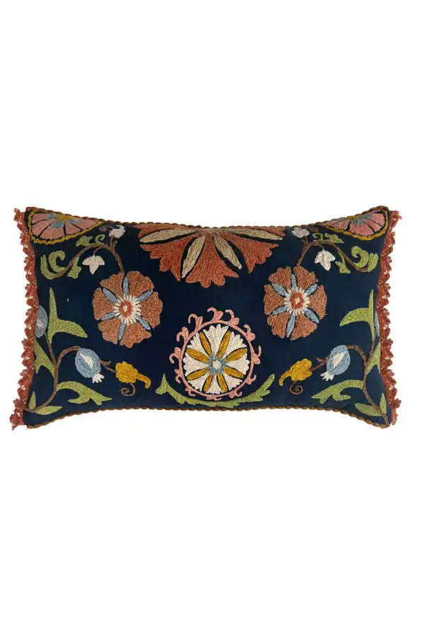 Hand Embroidered Textured Cotton Lumbar Decorative Cushion Cover