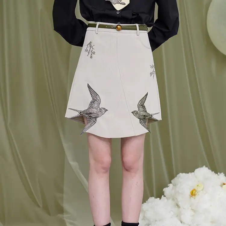 Neat Polished Everyday Casual Embroidered Skirt