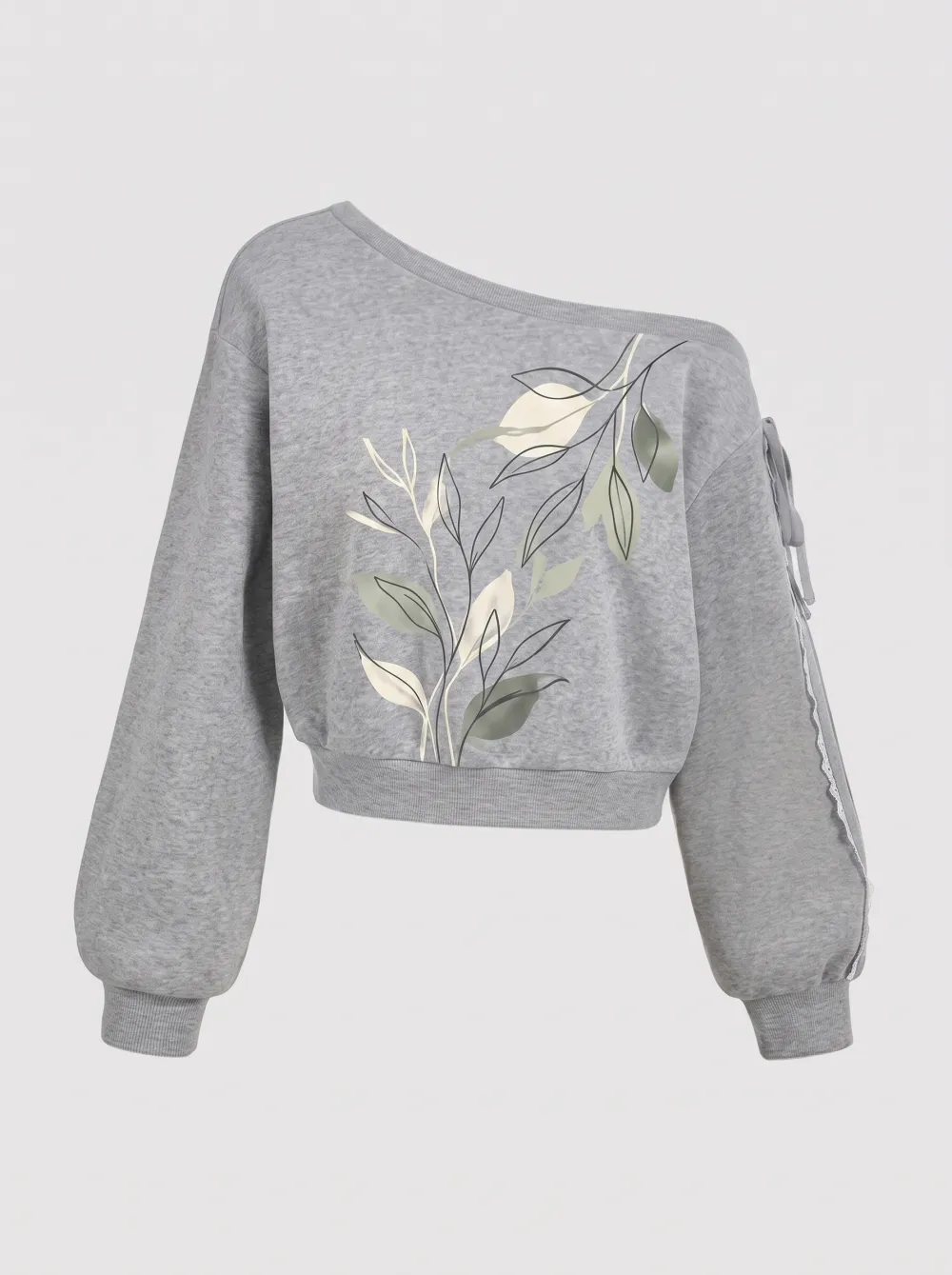 Women's Botanical Nature Lover Floral Printed One-Shoulder Sweatshirt