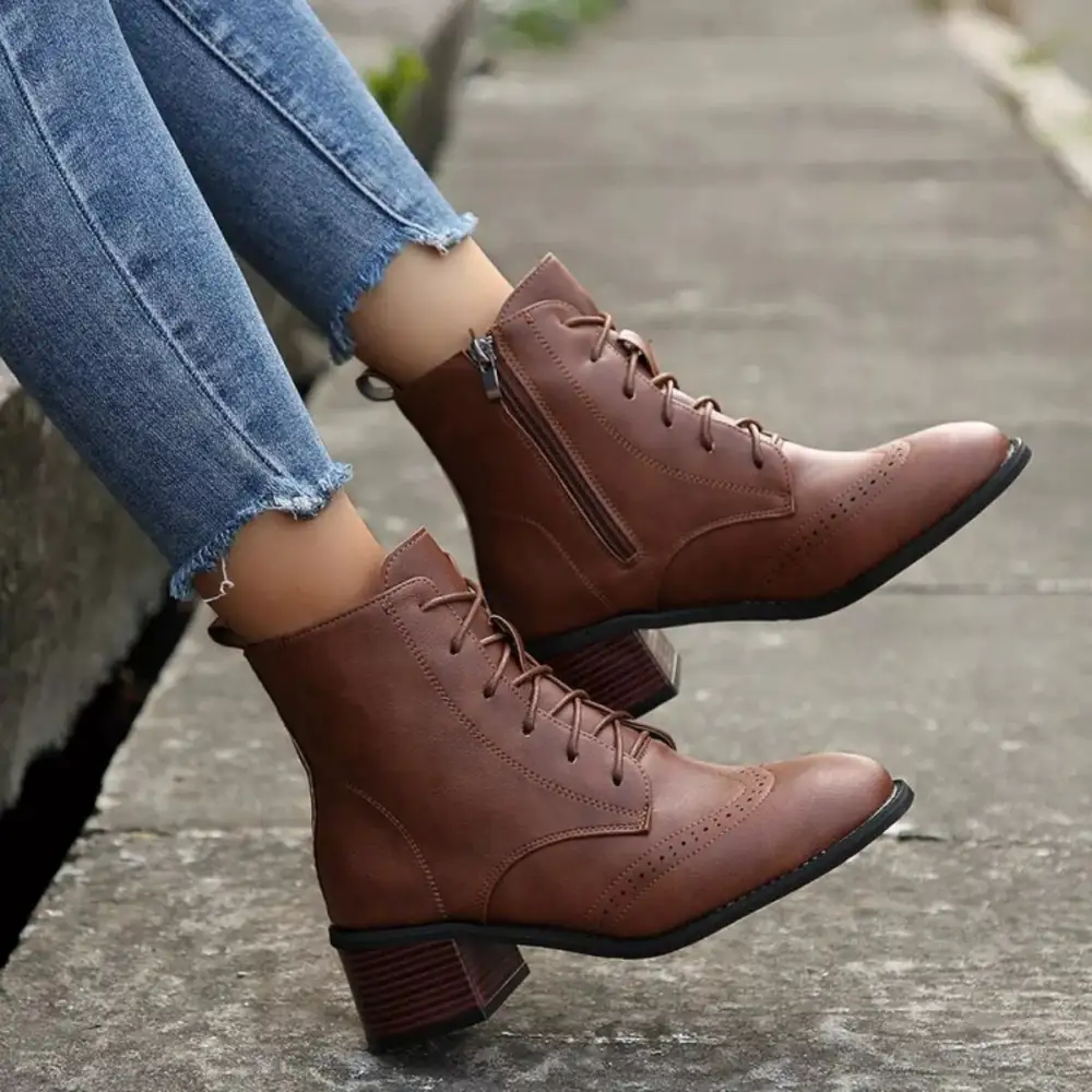 Lace Up Ankle Boots with Zipper