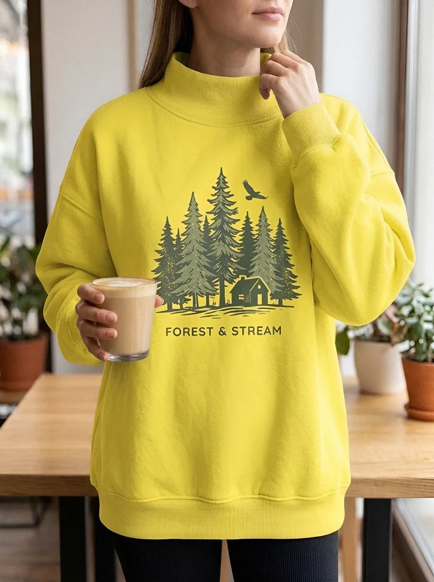Women's Nature Lover Forest Cabin Eagle Printed Sweatshirt