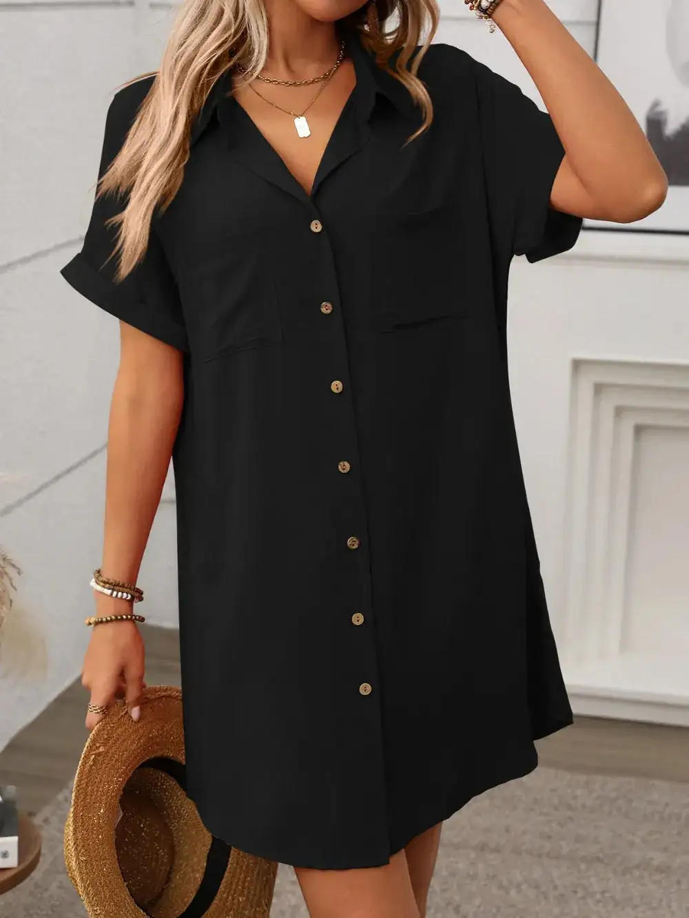 Easy Mini Button Front Dress
