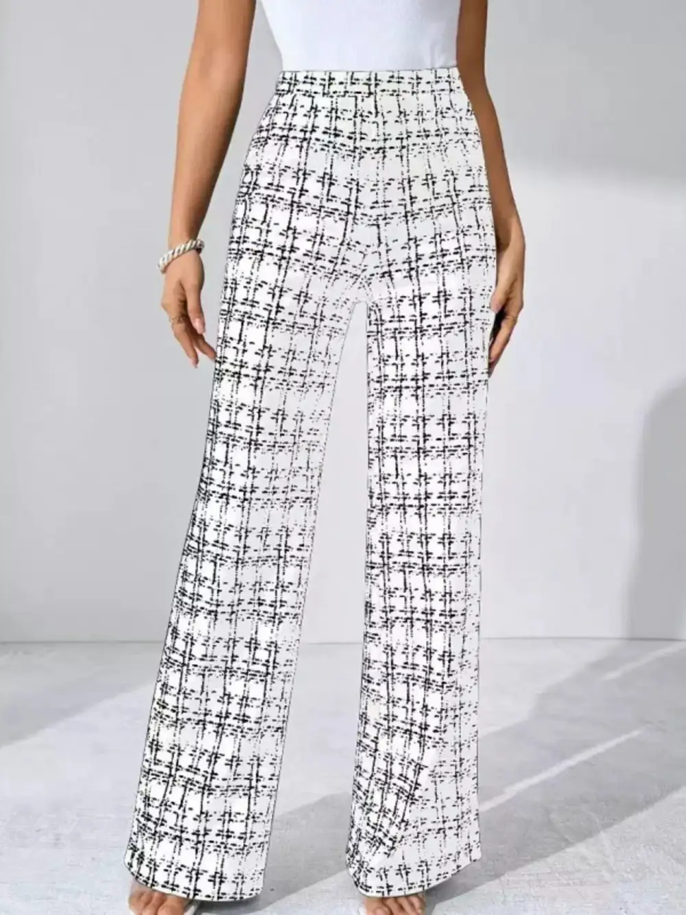 Plaid Wide Leg Casual Pants