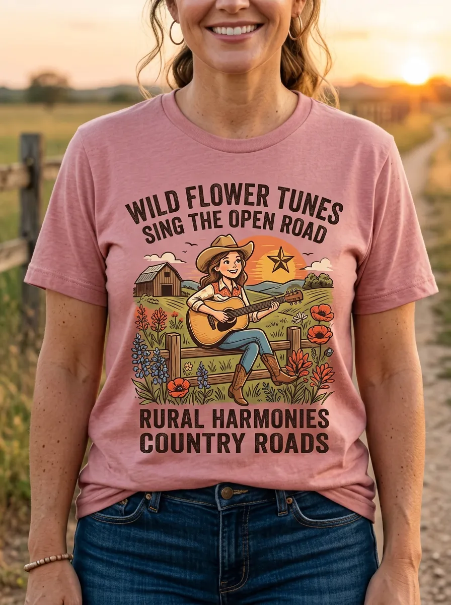 Rustic Guitar Women's Country Music Casual T-Shirt