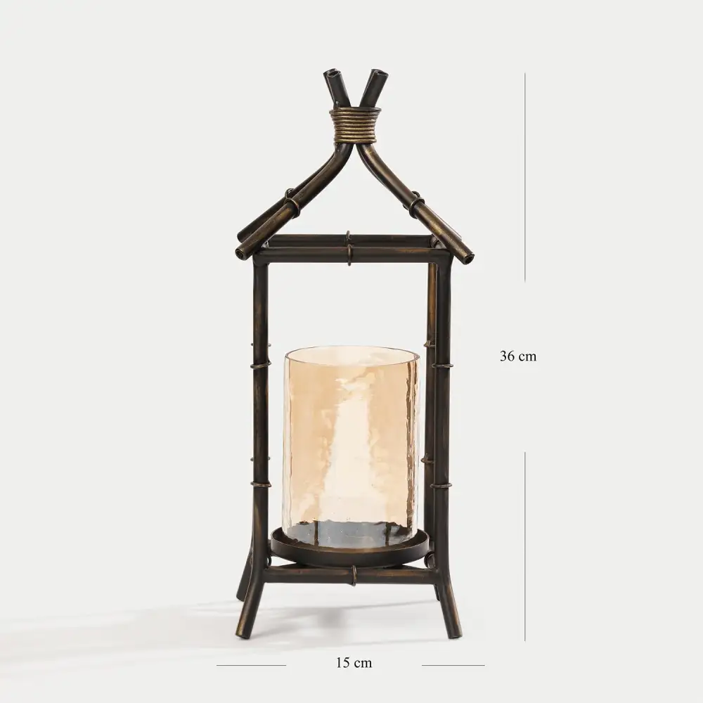 Aged Black Hut Lantern With Glass Insert