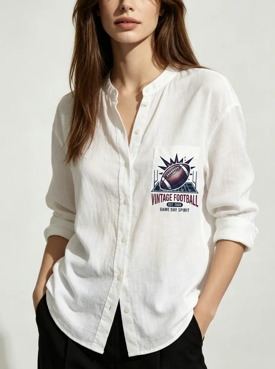 Women's Vintage Football Game Day Printed Button-up Shirt