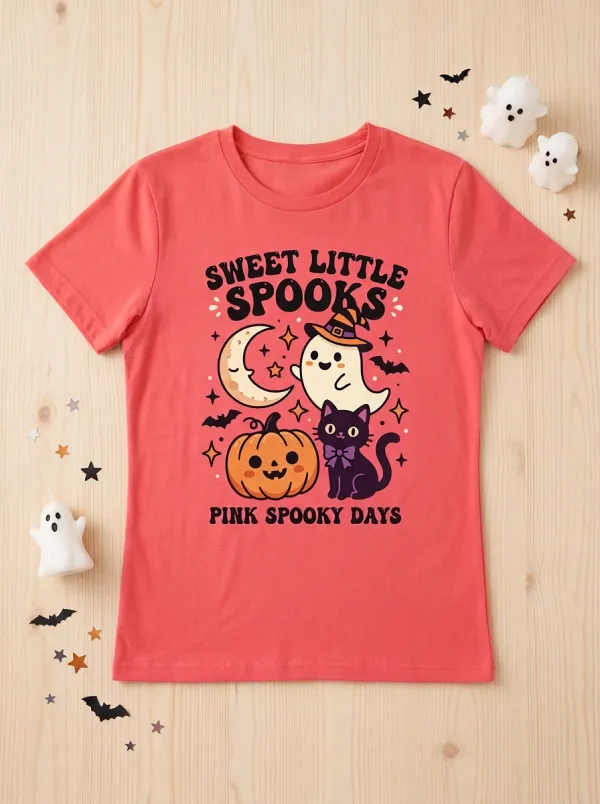 Festive Ghost Pumpkin Halloween Graphic T-Shirt