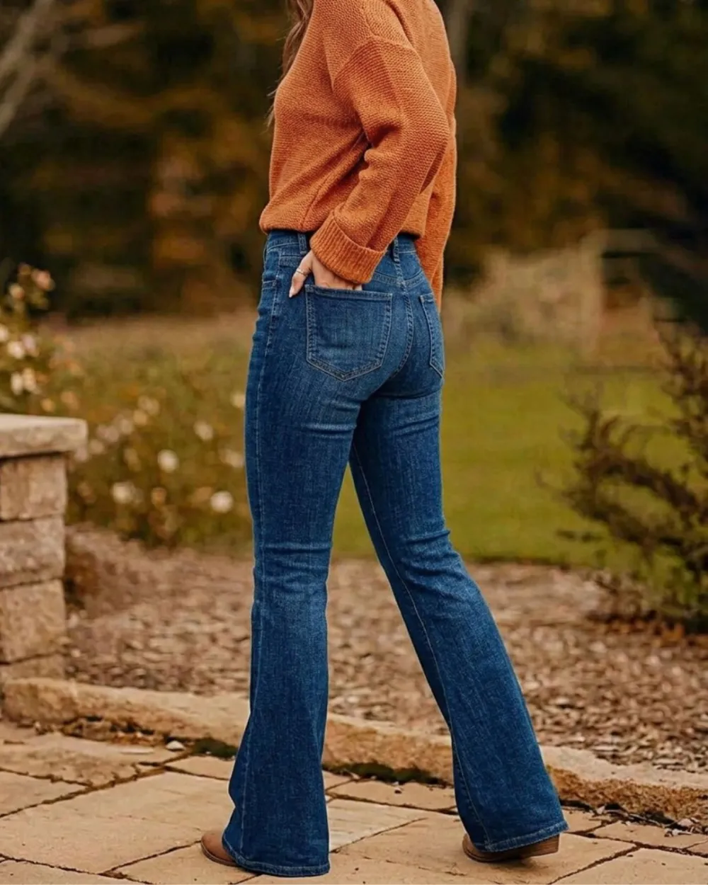 High-Waist Washed Flare Jeans