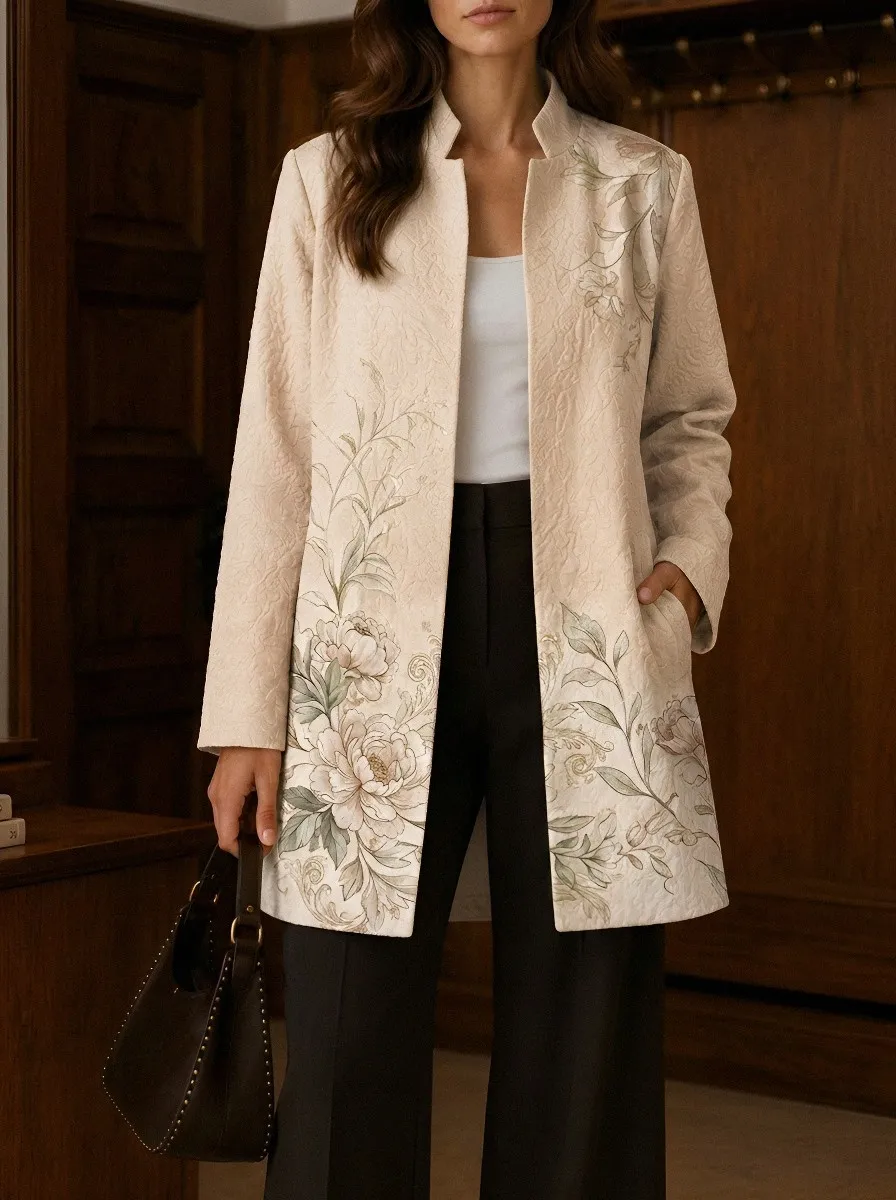 Women's Floral Botanical Art Printed Open Front Jacket